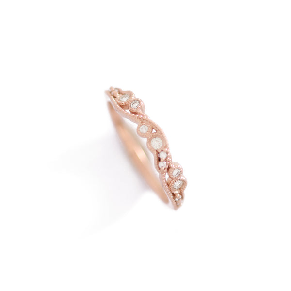 Curved Milgrain Diamond Band In 9ct Rose Gold