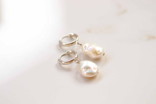Odelia Small Baroque Pearl Earrings In Silver