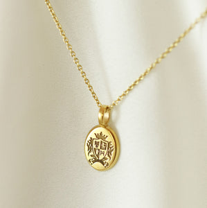 Yellow Gold Oval Crest Pendant Necklace