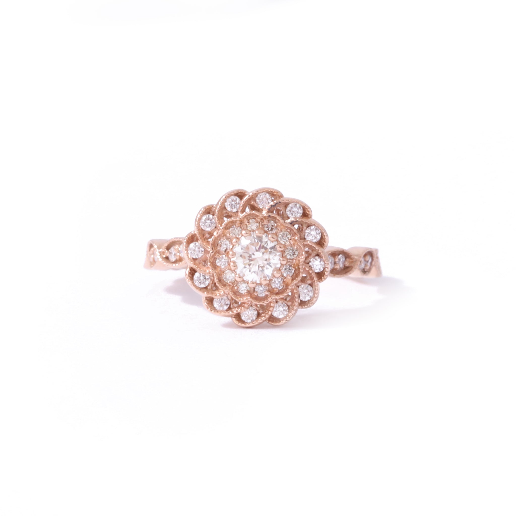 Diamond Peony Ring In 9ct Rose Gold