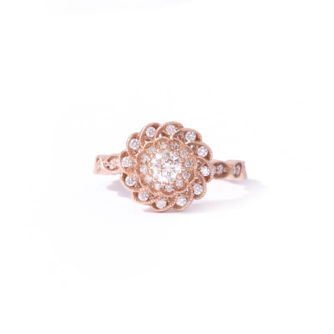 Diamond Peony Ring In 9ct Rose Gold