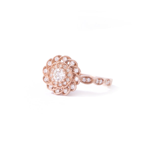 Diamond Peony Ring In 9ct Rose Gold
