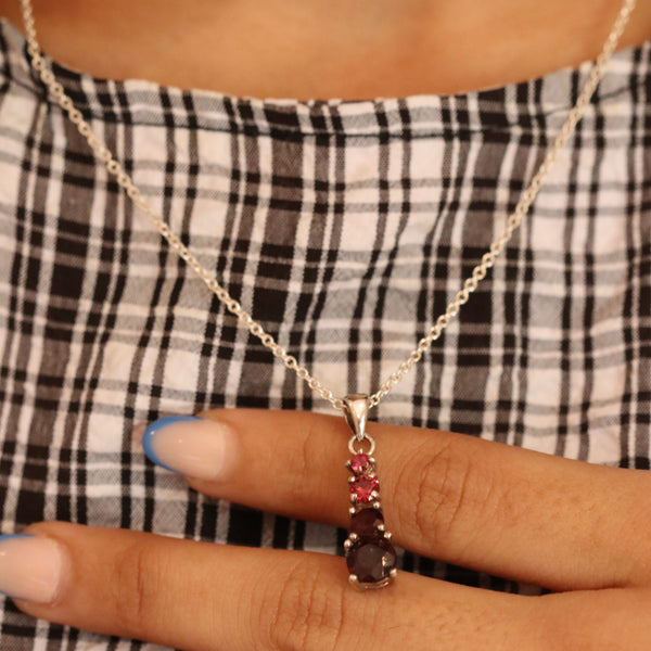 Garnet Gemstone Stack Pendant in Silver