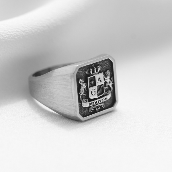 The Valiant – Angled Square Signature Ring In Sterling Silver