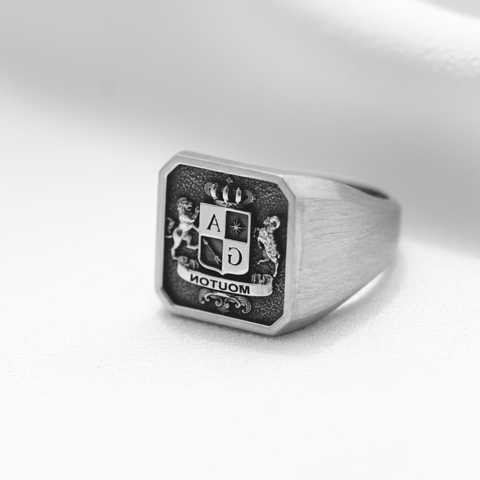 The Valiant – Angled Square Signature Ring In Sterling Silver