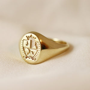 Small Unisex Oval Customisable Signet Ring In 9ct Yellow Gold