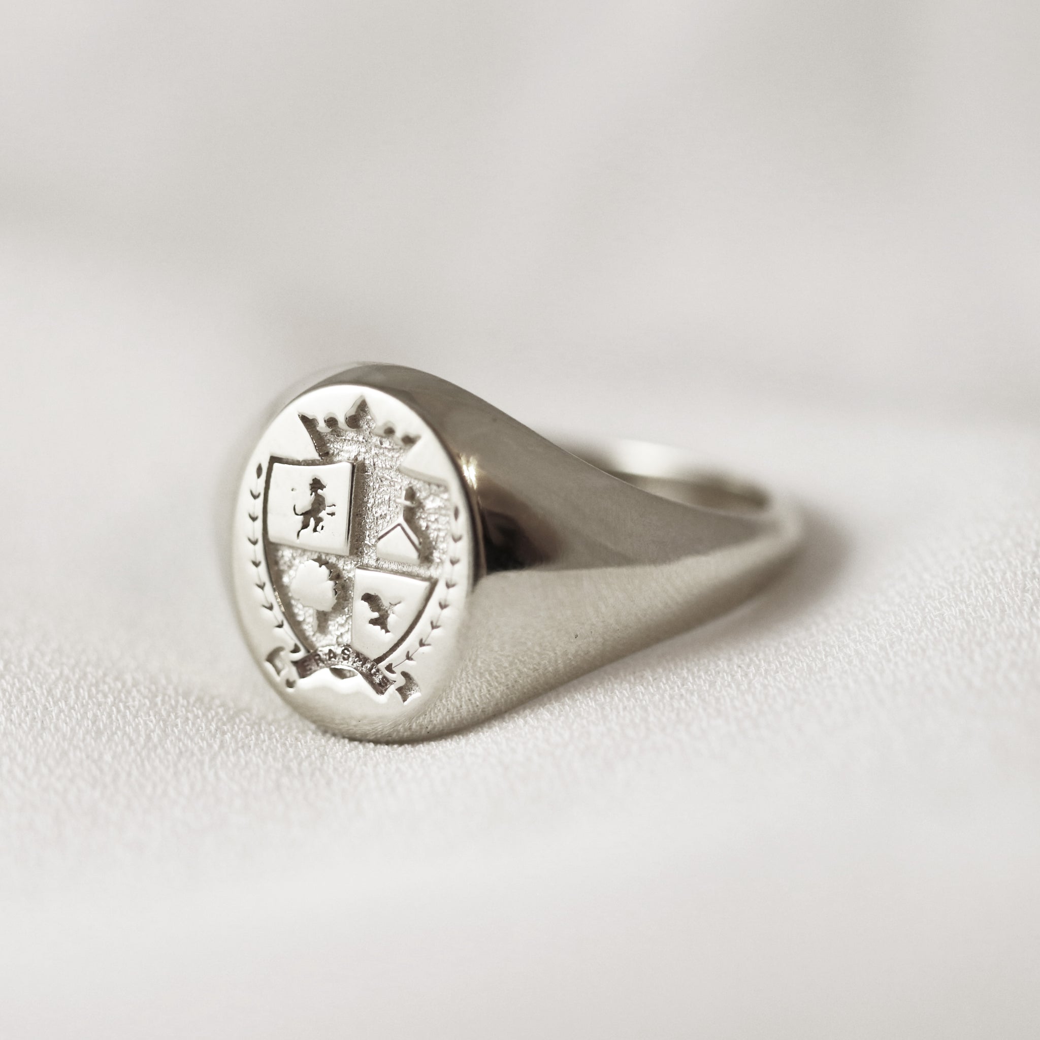 Small Unisex Oval Customisable Signet Ring In Silver