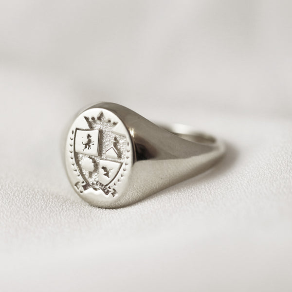 Small Unisex Oval Customisable Signet Ring In Silver