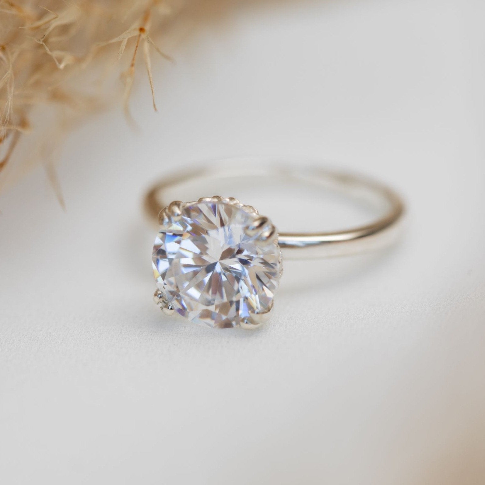 Claire Round Moissanite Ring In White Gold