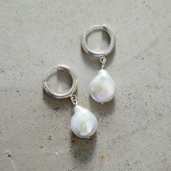 Odelia Small Baroque Pearl Earrings In Silver