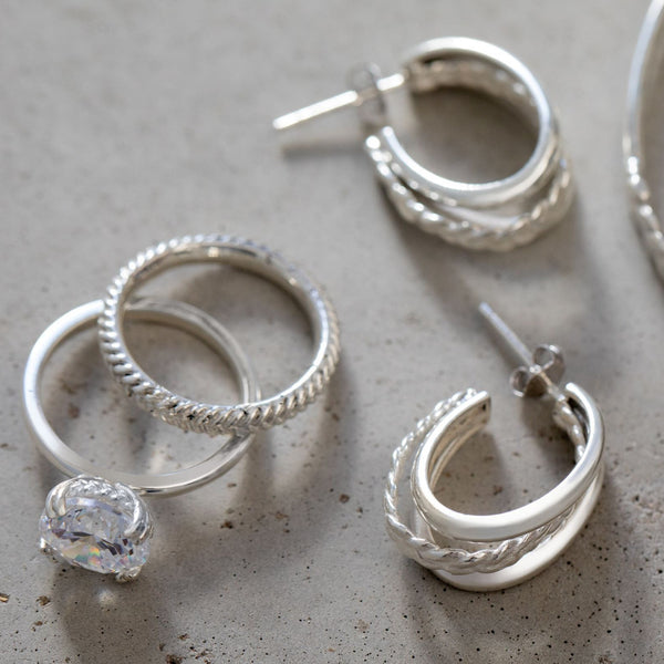 Dear Mila Woven Hoops In Silver