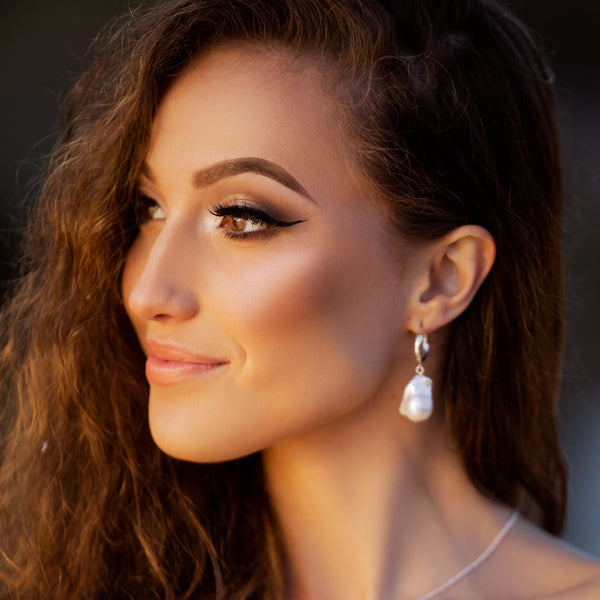 Odelia Small Baroque Pearl Earrings In Silver