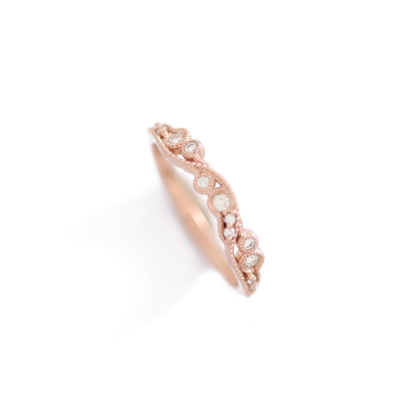 Curved Millgrain Diamond Band In 9ct Rose Gold