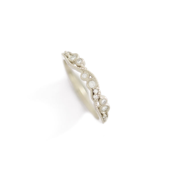 Curved Milgrain Diamond Band In 9ct White Gold