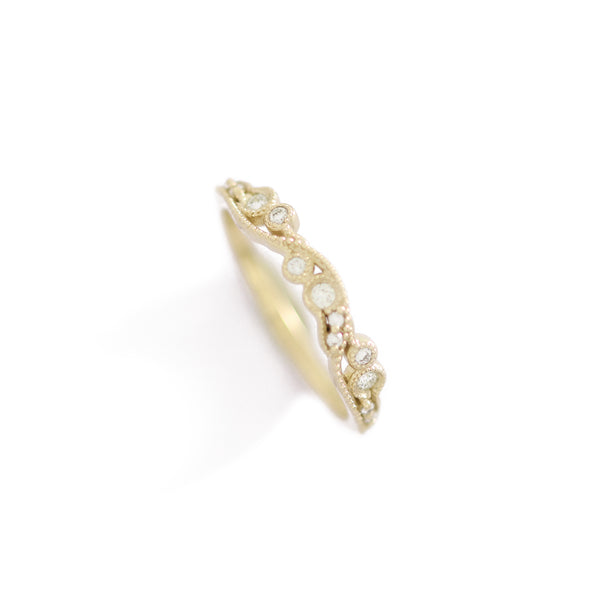 Curved Milgrain Diamond Band In 9ct Yellow Gold
