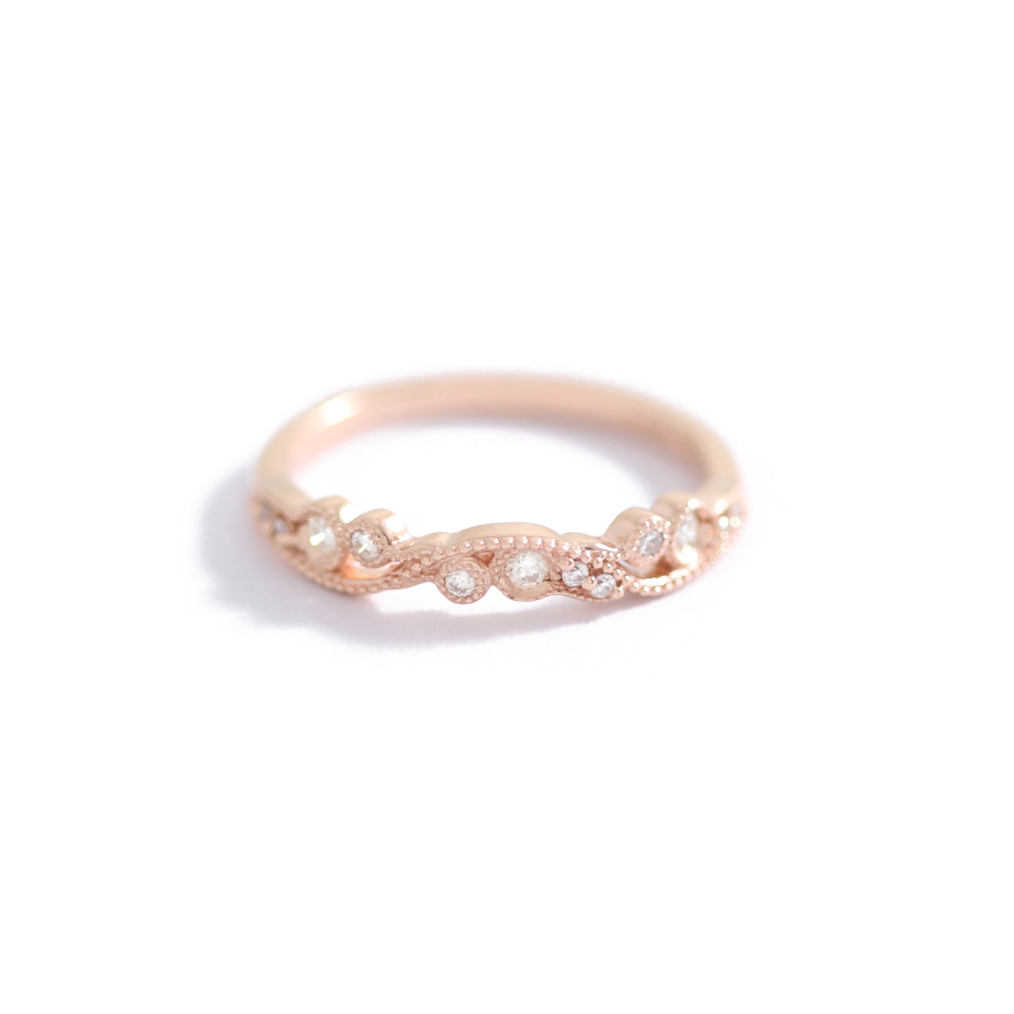 Curved Millgrain Diamond Band In 9ct Rose Gold