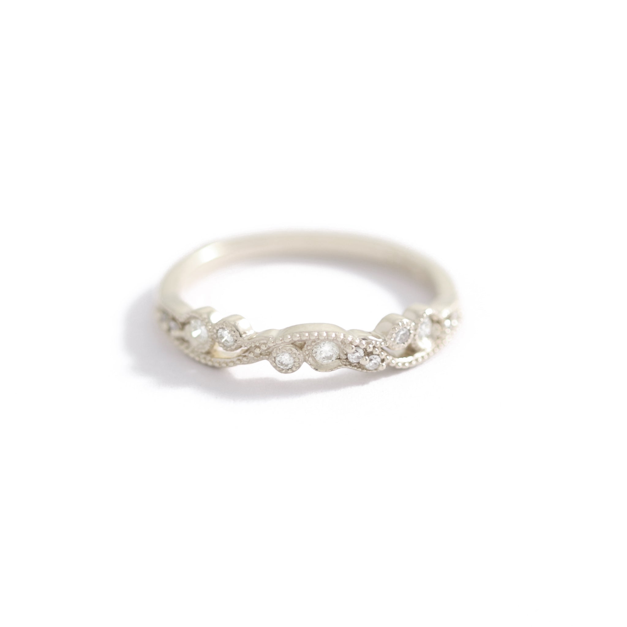 Curved Milgrain Diamond Band In 9ct White Gold