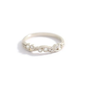 Curved Milgrain Diamond Band In 9ct White Gold