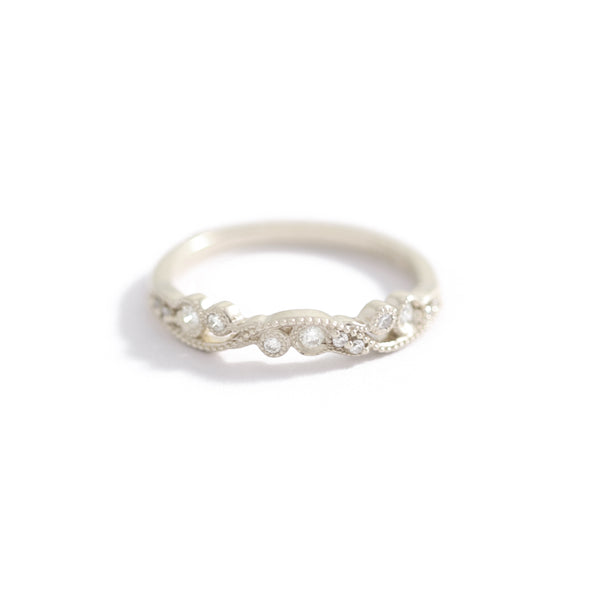 Curved Milgrain Diamond Band In 9ct White Gold