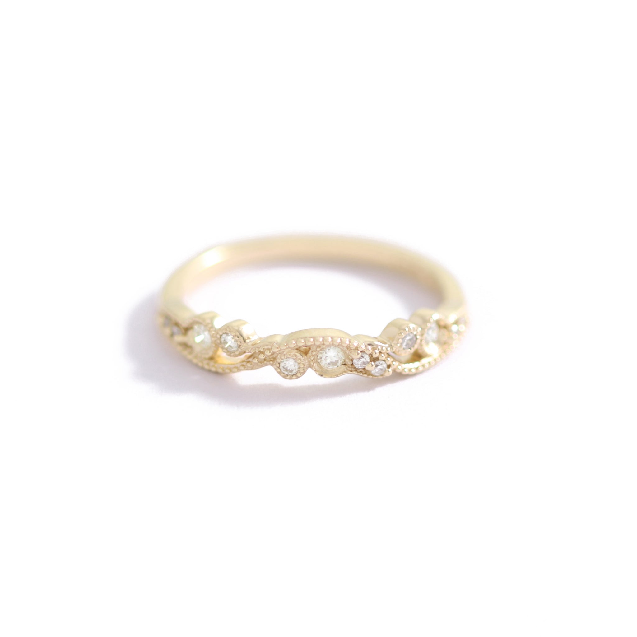 Curved Milgrain Diamond Band In 9ct Yellow Gold
