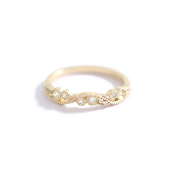 Curved Milgrain Diamond Band In 9ct Yellow Gold