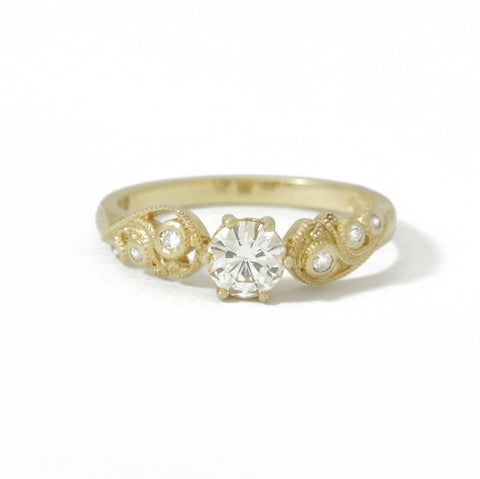 Filigree Diamond Ring In 9ct Yellow Gold