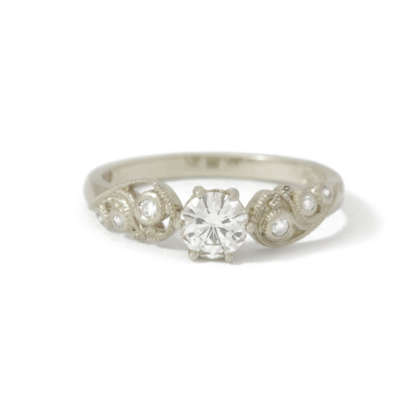 Filigree Diamond Ring In 9ct White Gold
