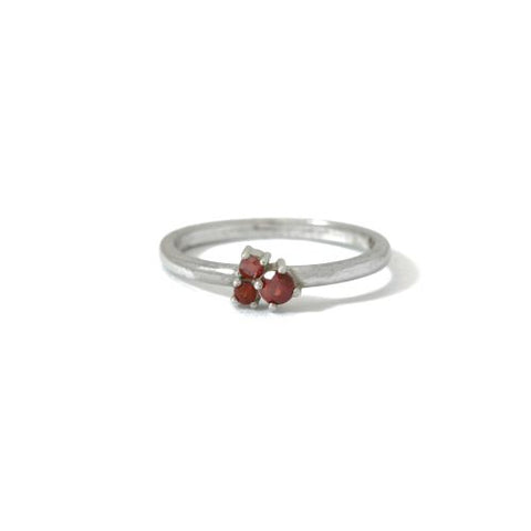 White Gold Trinity Ring with Red Sapphires