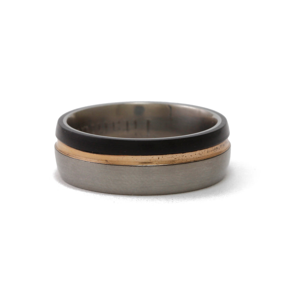 Titanium Ring with Rose Gold Inlay and Teflon Coating