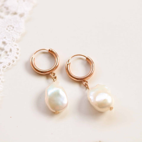 Odelia Small Baroque Pearl Earrings In Rose Gold