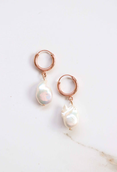 Odelia Small Baroque Pearl Earrings In Rose Gold