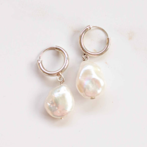 Odelia Small Baroque Pearl Earrings In Silver
