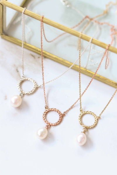 Arabella Pearl Necklace In Rose Gold