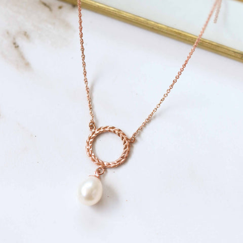 Arabella Pearl Necklace In Rose Gold