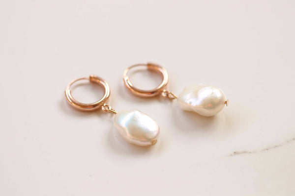Odelia Small Baroque Pearl Earrings In Rose Gold