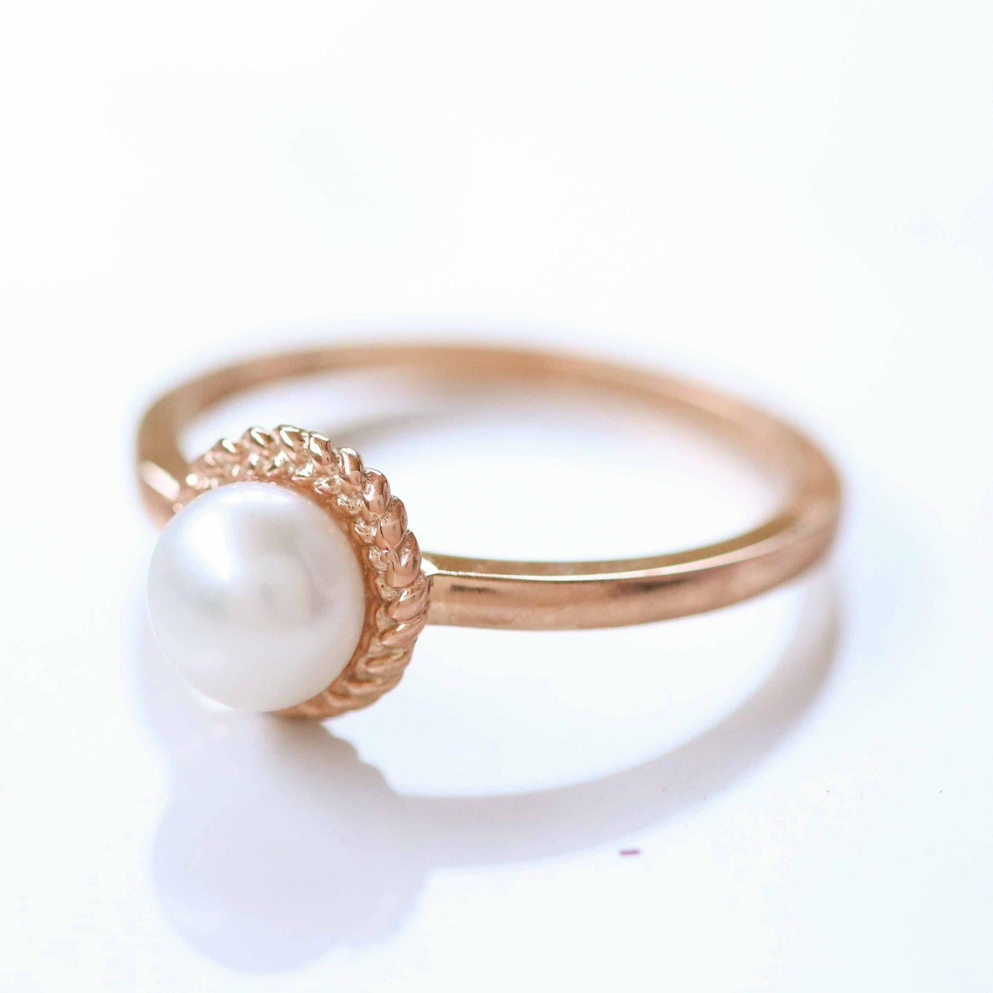 Grace Woven Pearl Ring In Rose Gold