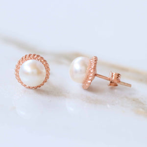 Grace Woven Pearl Studs In Rose Gold