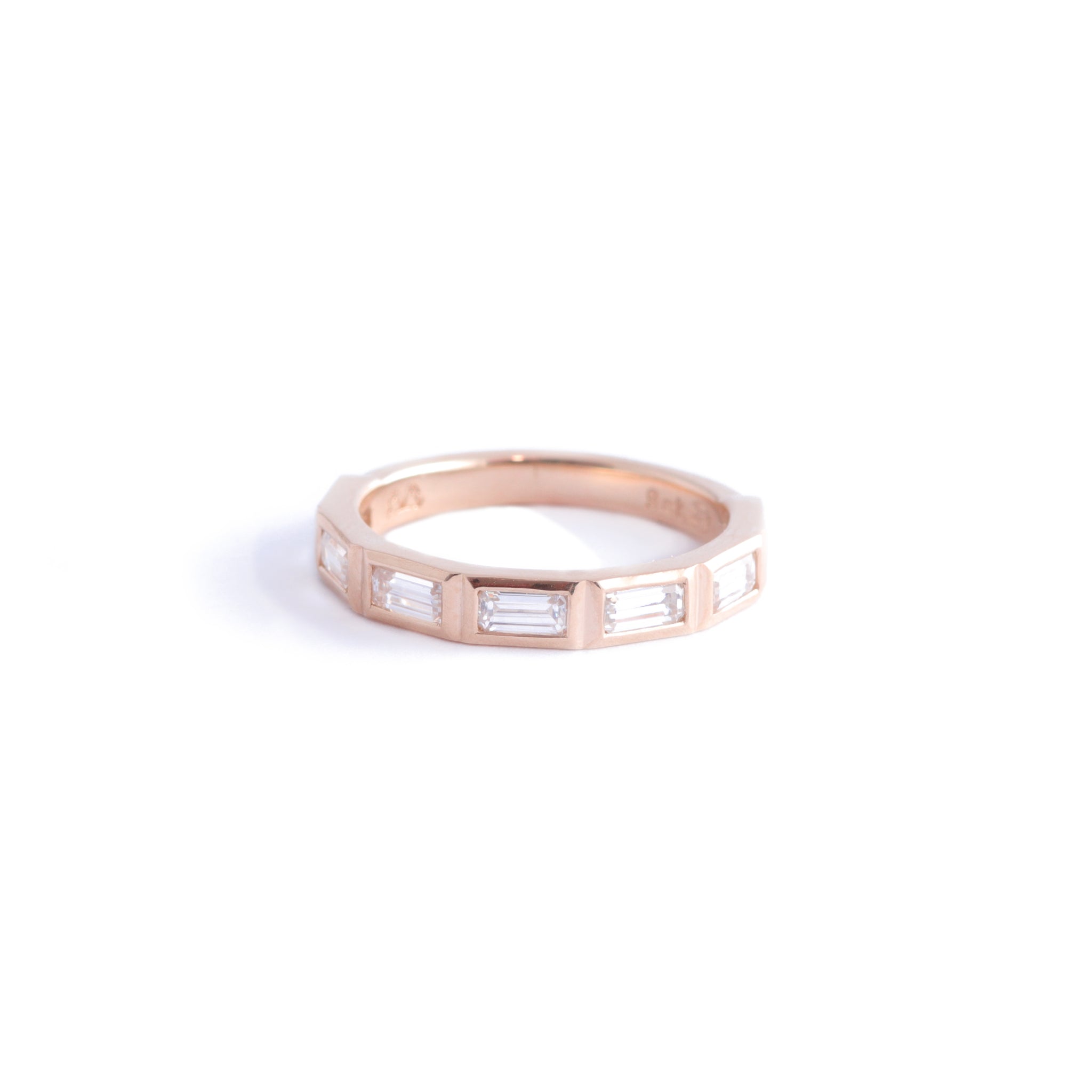 Baguette Moissanite Band In 9ct Rose Gold