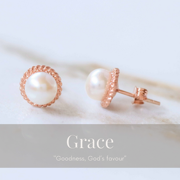 Grace Woven Pearl Studs In Rose Gold