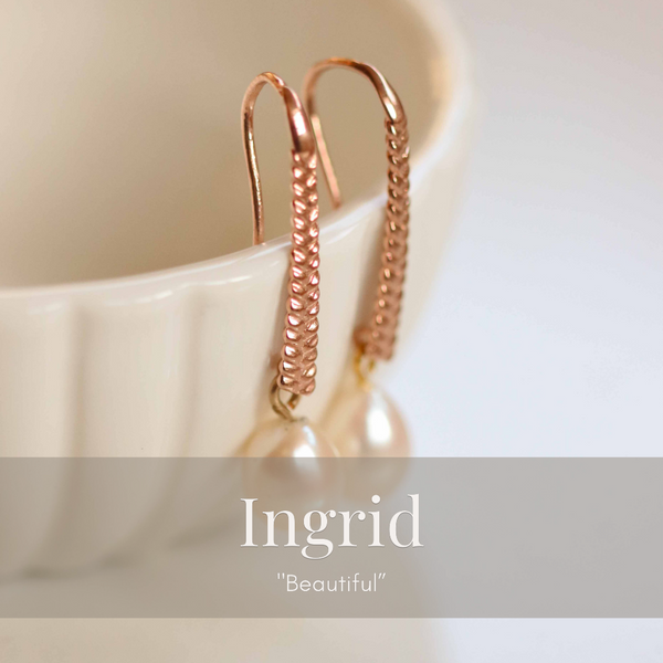 Ingrid Drop Pearl Earrings In Rose Gold