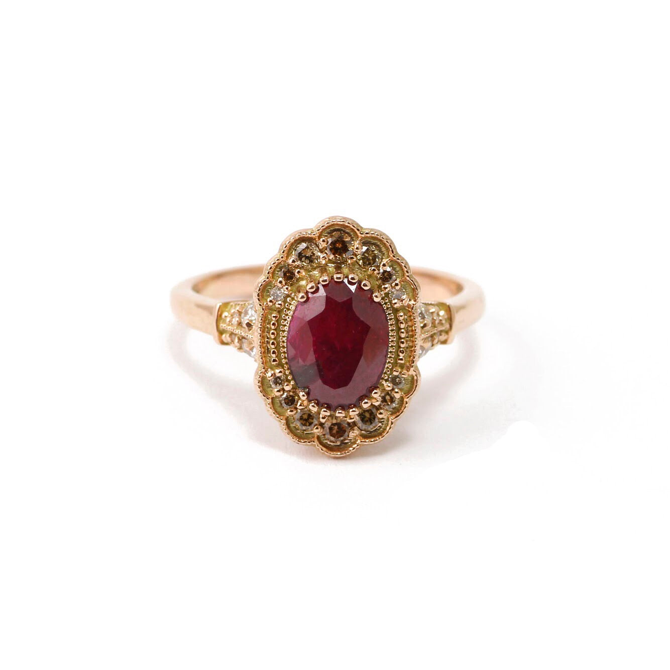 Rose Gold Ruby Mill Grain Ring