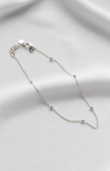 Rolo Oval Bead Anklet In Silver