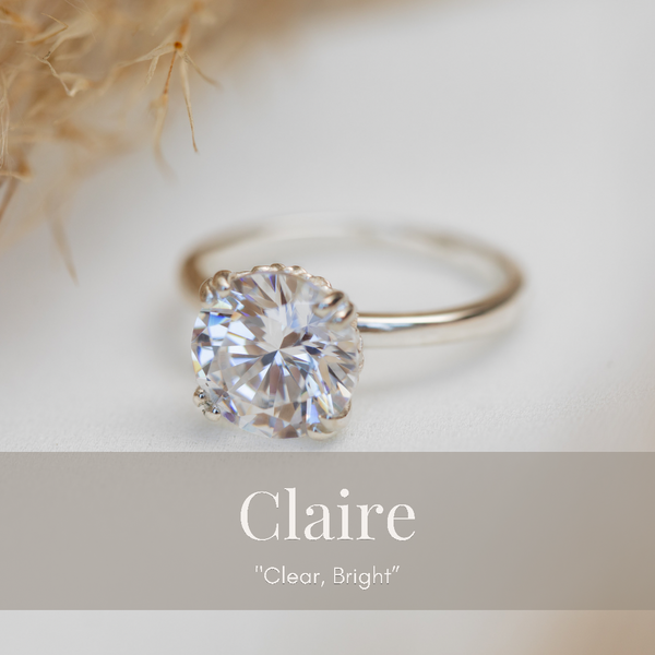 Claire Round Moissanite Ring In White Gold