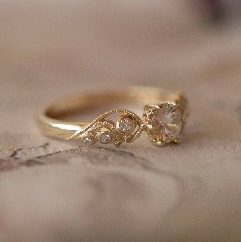 Filigree Diamond Ring In 9ct Yellow Gold