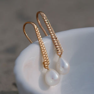 Ingrid Drop Pearl Earrings In Rose Gold