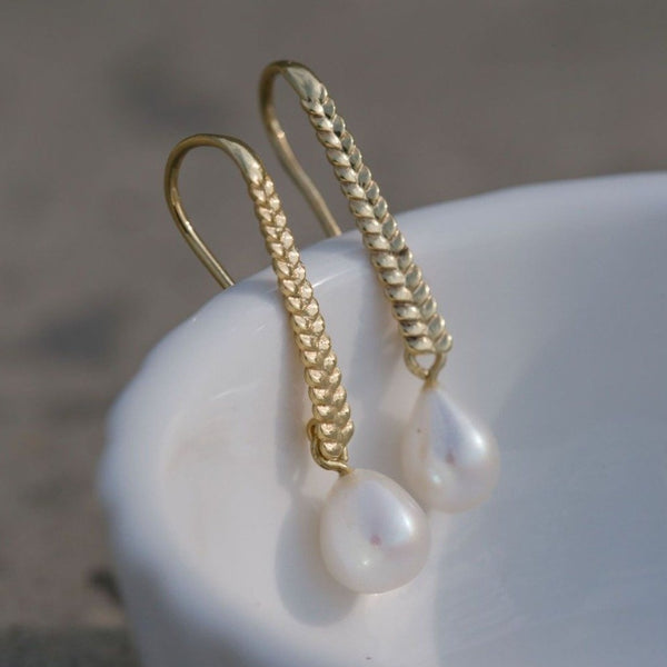 Ingrid Drop Pearl Earrings In Gold