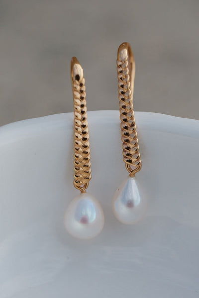 Ingrid Drop Pearl Earrings In Rose Gold