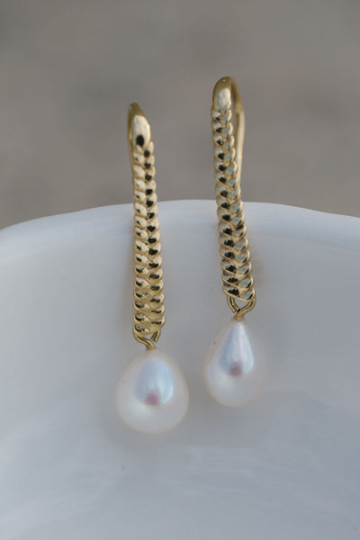 Ingrid Drop Pearl Earrings In Gold